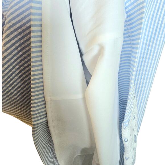 Pappagallo Blue & White Seersucker Preppy Nautical Cottagecore Dress with Lace - Picture 5 of 7